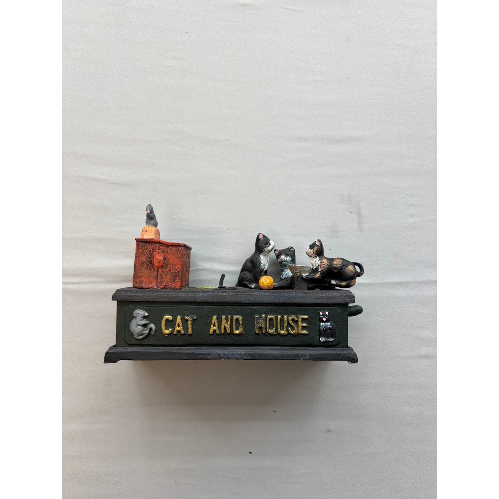 Vintage Style Cat and Mouse Mechanical Cast Iron Coin Bank Novelty Piggy Bank